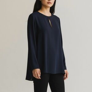 Theory Slit Front Silk Tunic Top Navy Blue Size Small